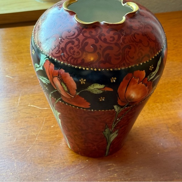 Antique Art Nouveau Hand Painted Porcelain Vase Poppies